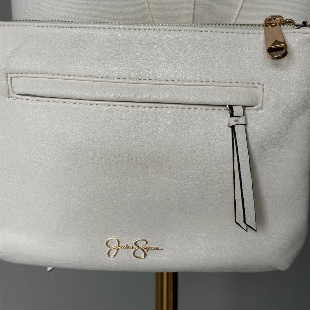 Jessica Simpson White Faux Leather Crossbody with Gold Chain Accents - Picture 2 of 15